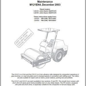 Dynapac Vibratory Roller CA121 CA141 Maintenance Manual M121EN4 1