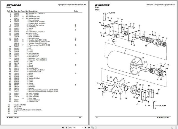 Dynapac Vibratory Roller CA121D CA121PD Spare Parts Catalog SCA121D 2EN3 2