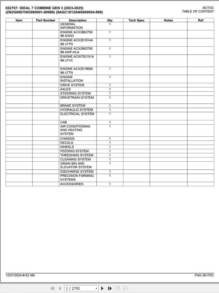 Fendt Combine IDEAL 7 GEN 3 2023 2025 Part Catalog 1