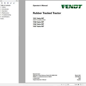 Fendt Tractor 1151 to 1167 Vario MT Operator Manual 609159D1A
