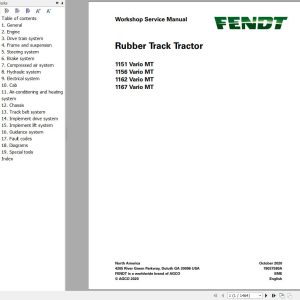 Fendt Tractor 1151 to 1167 Vario MT Workshop Service Manual 79037580A