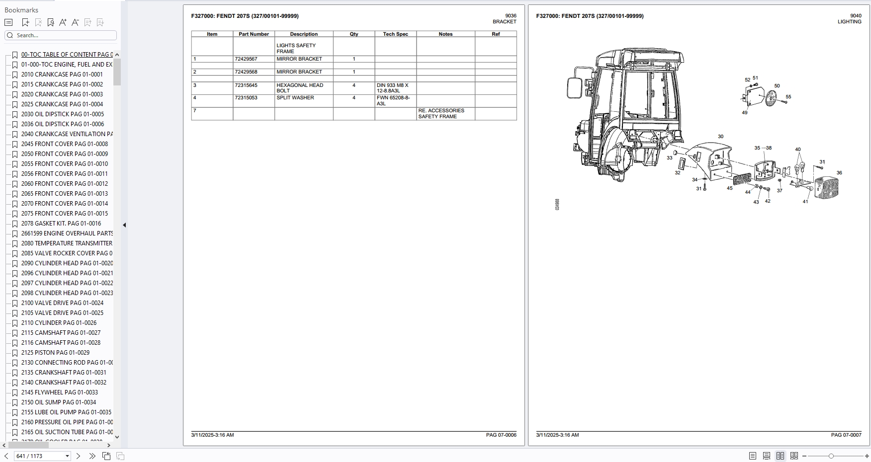 Fendt Tractor 207S 327 2025 Spare Part Catalog 2