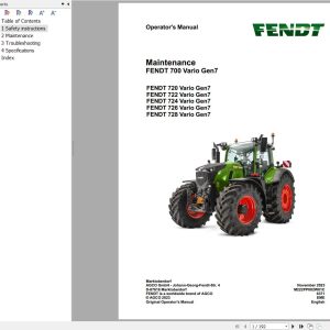 Fendt Tractor 700 Vario Gen7 Maintenance Manual M222PP002W01C