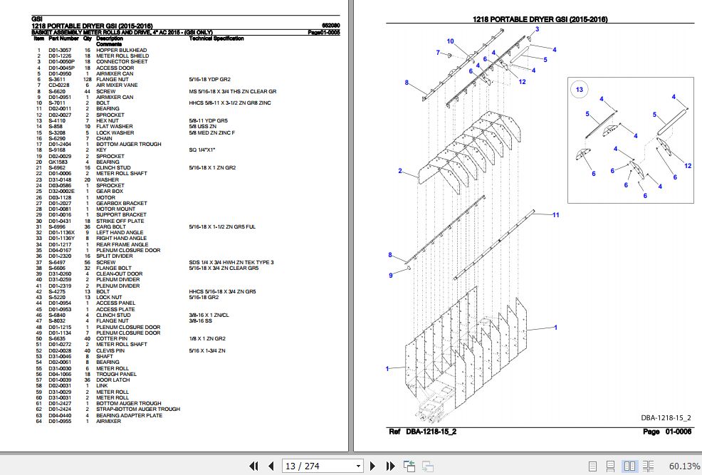 GSI Portable Dryer 1218 Parts Catalog 652080