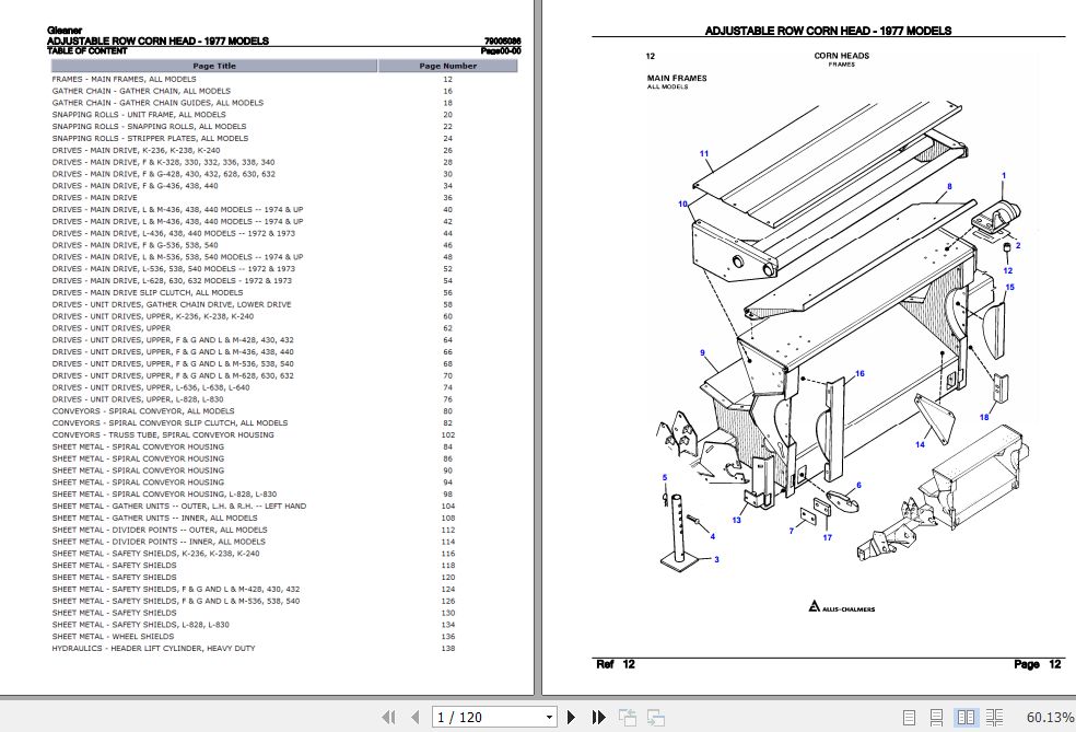 Gleaner Adjustable Row Corn Head 1977 Parts Catalog 79005086 1