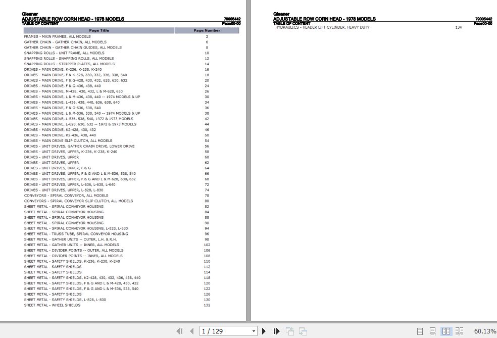 Gleaner Adjustable Row Corn Head 1978 Parts Catalog 79005442 1