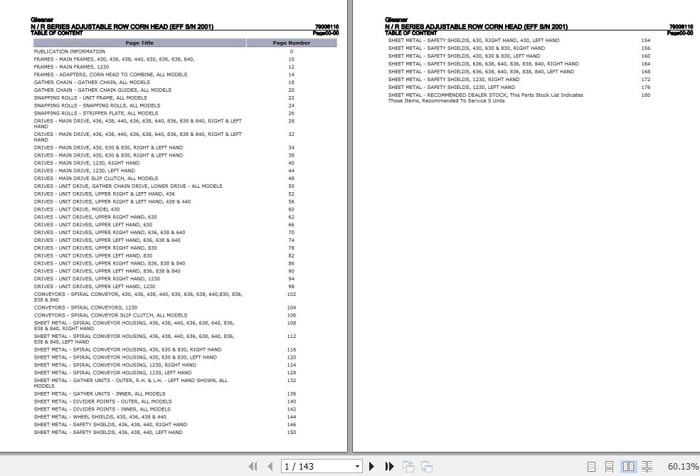Gleaner Adjustable Row Corn Head N R Series Parts Catalog 79006110 1