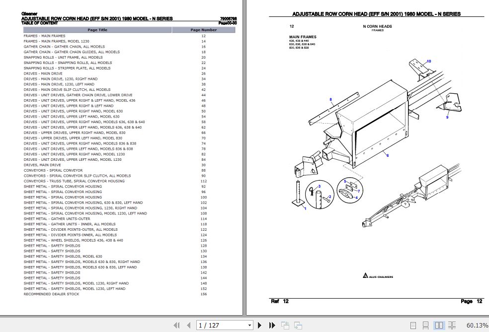 Gleaner Adjustable Row Corn Head N Series 1980 Parts Catalog 79005798 1