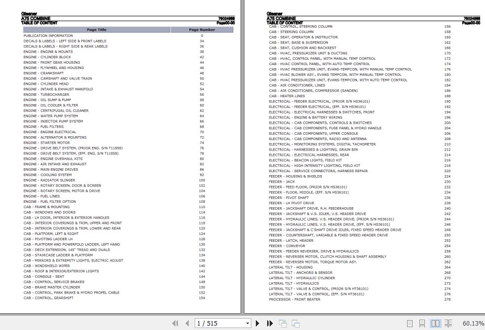 Gleaner Combine A75 Parts Catalog 79024988 1