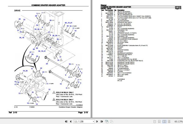Gleaner Combine Draper Header Adapter Parts Catalog 00719160 2