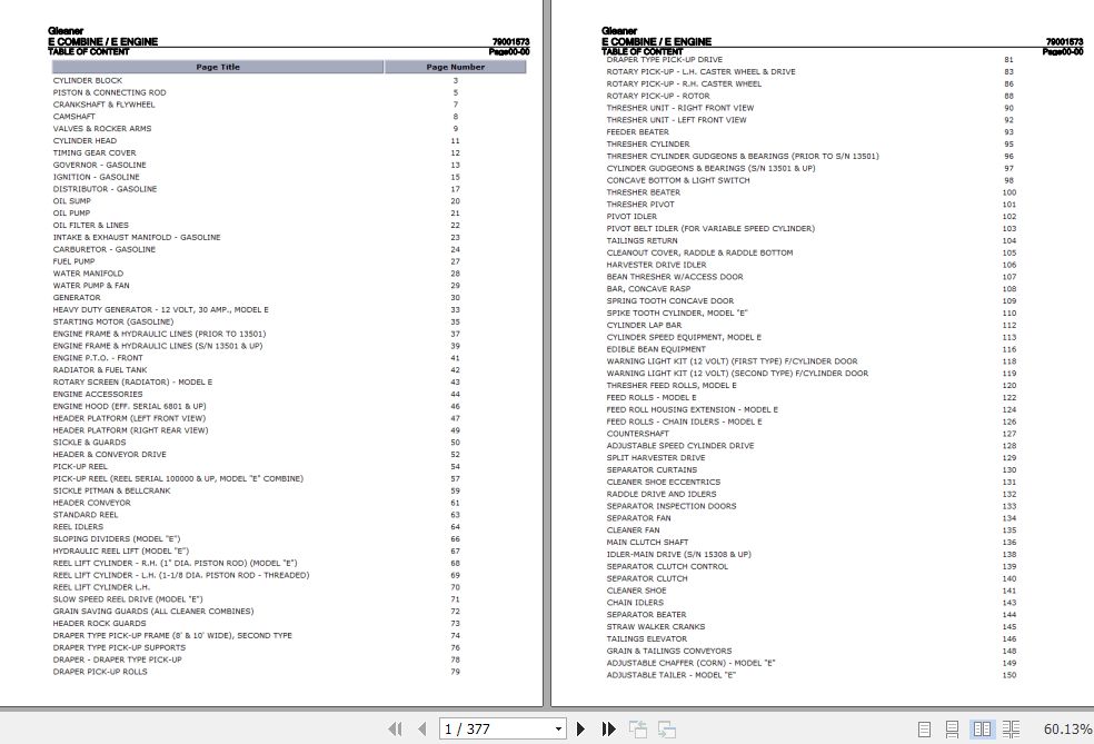 Gleaner Combine E Engine E Parts Catalog 79001573 1