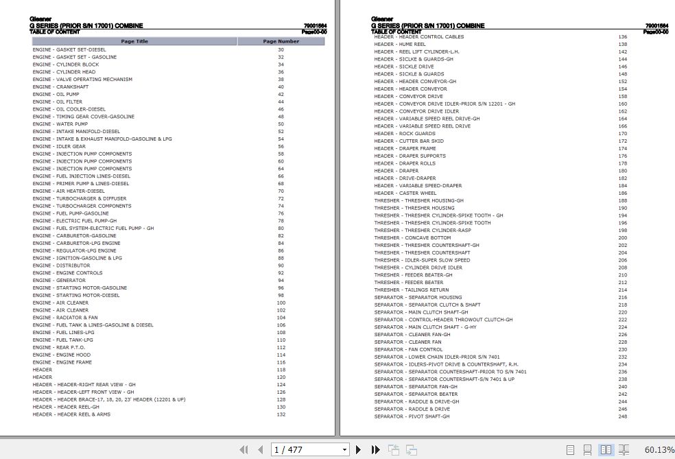 Gleaner Combine G Series Parts Catalog 79001564 1