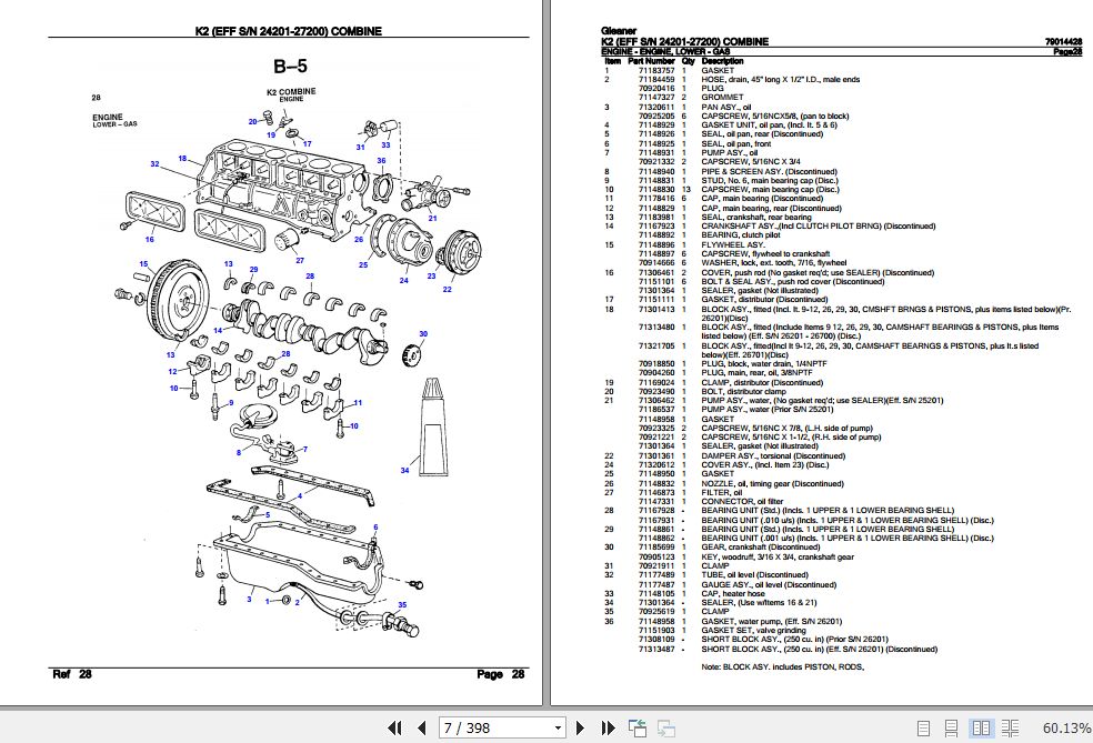 Gleaner Combine K2 Parts Catalog 79014428