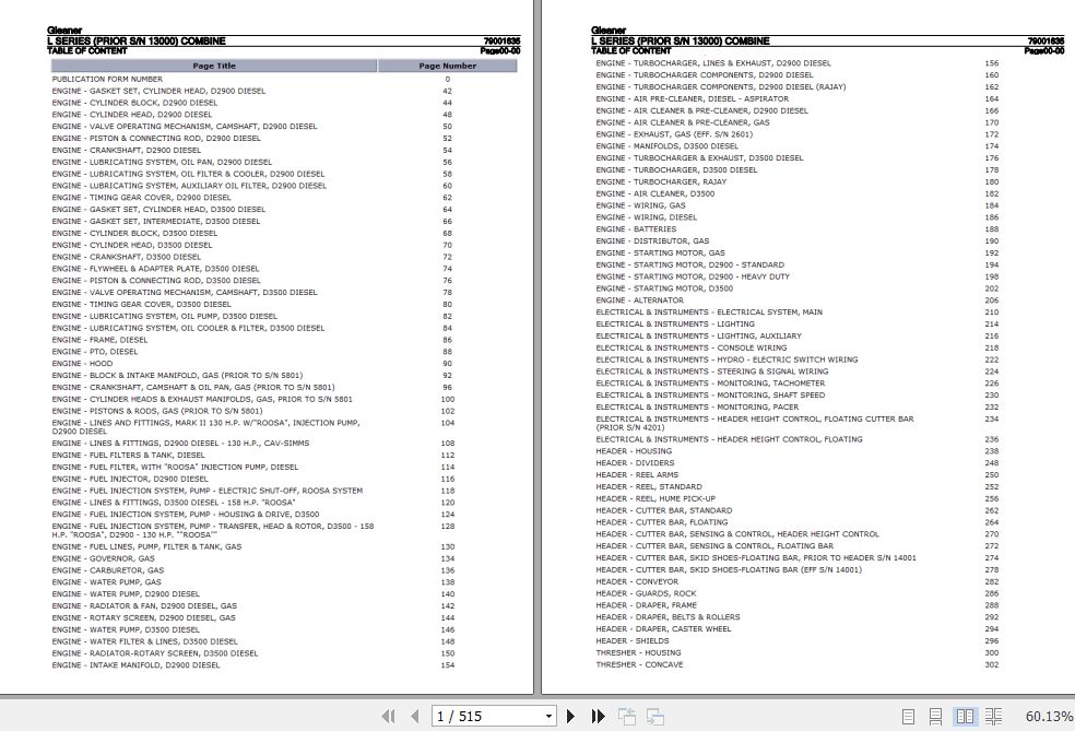 Gleaner Combine L Series Parts Catalog 79001635 1