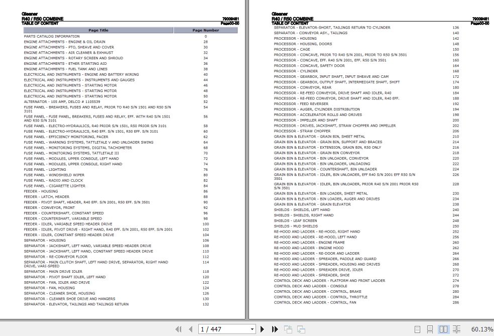 Gleaner Combine R40 R50 Parts Catalog 79009481 1