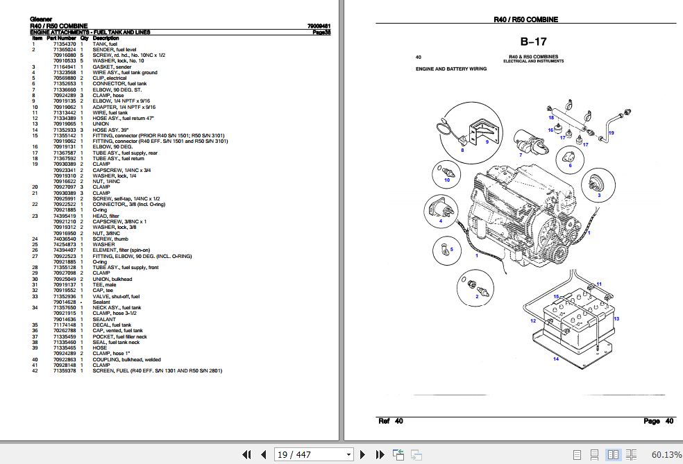 Gleaner Combine R40 R50 Parts Catalog 79009481