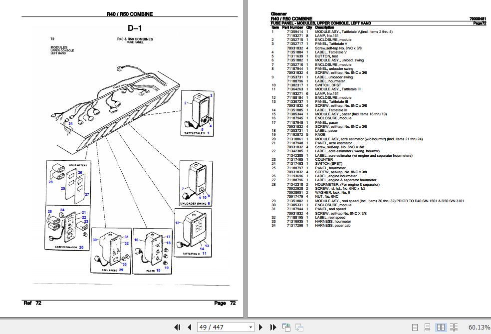 Gleaner Combine R40 R50 Parts Catalog 79009481