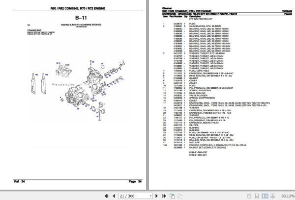 Gleaner Combine R60 R62 Engine R70 R72 Parts Catalog 79008408 2