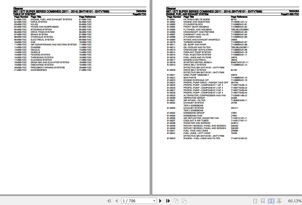 Gleaner Combines S67 S77 Super Series Parts Catalog 79034304 1