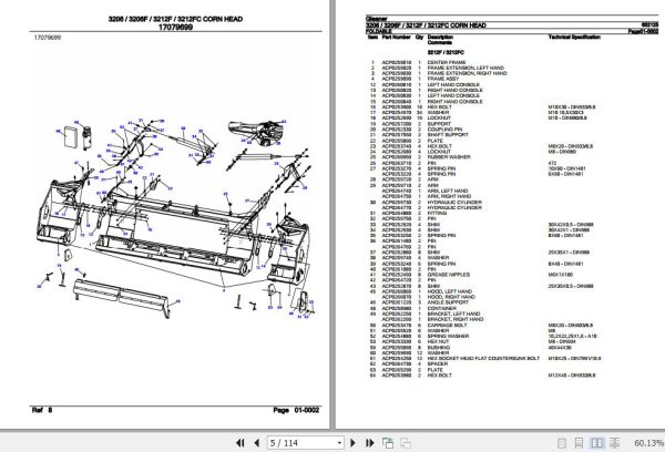 Gleaner Corn Head 3206 3206F 3212F 3212FC Parts Catalog 652125 2