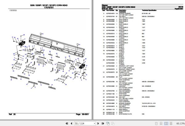 Gleaner Corn Head 3206 3206F 3212F 3212FC Parts Catalog 652125 3