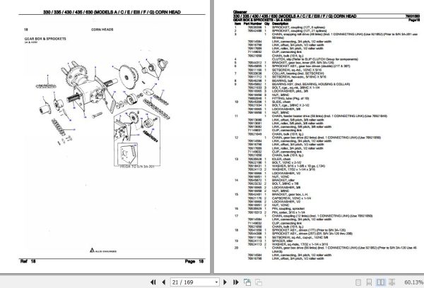 Gleaner Corn Head 330 335 430 435 630 Parts Catalog 79001583 2