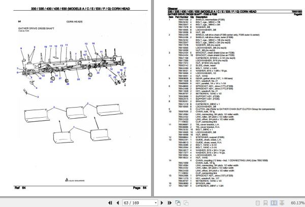 Gleaner Corn Head 330 335 430 435 630 Parts Catalog 79001583 3