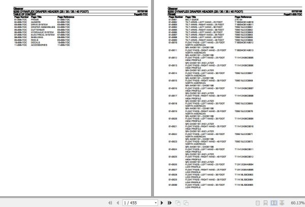 Gleaner Dynaflex Draper Header 9250 Parts Catalog 00733198 1