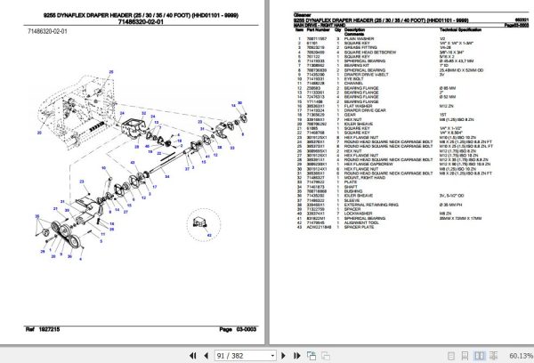 Gleaner Dynaflex Draper Header 9255 Parts Catalog 652321 2