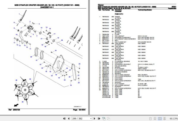 Gleaner Dynaflex Draper Header 9255 Parts Catalog 652321 3
