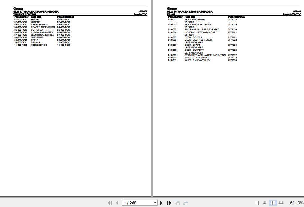 Gleaner Dynaflex Draper Header 9325 Parts Catalog 652407 1