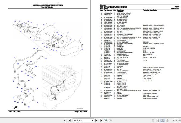 Gleaner Dynaflex Draper Header 9330 Parts Catalog 652408 2