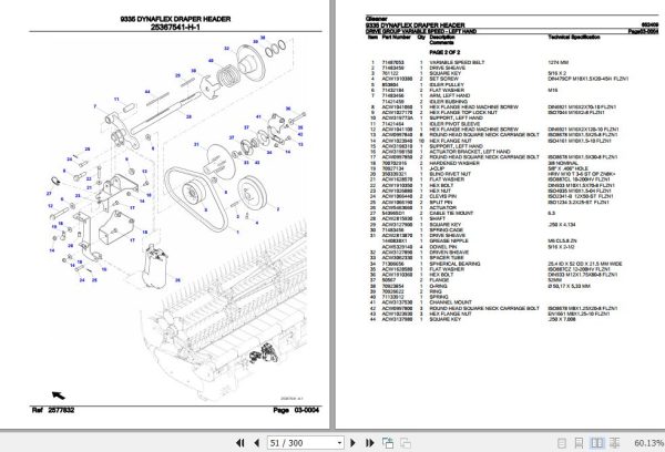 Gleaner Dynaflex Draper Header 9335 Parts Catalog 652409 2
