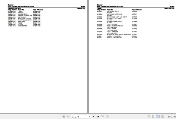 Gleaner Dynaflex Draper Header 9340 Parts Catalog 652410 1