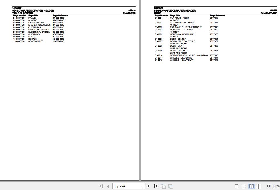 Gleaner Dynaflex Draper Header 9340 Parts Catalog 652410 1