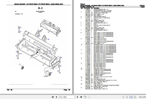 Gleaner Grain Header K2 F2 L2 M2 MH2 Parts Catalog 79004874 2