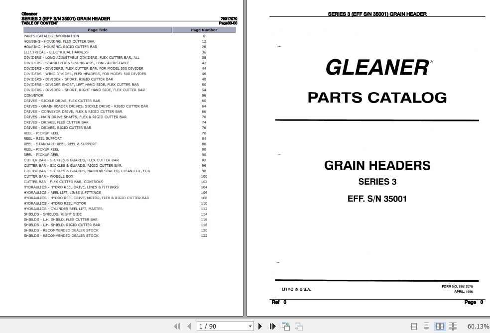 Gleaner Grain Header Series 3 Parts Catalog 79017070 1