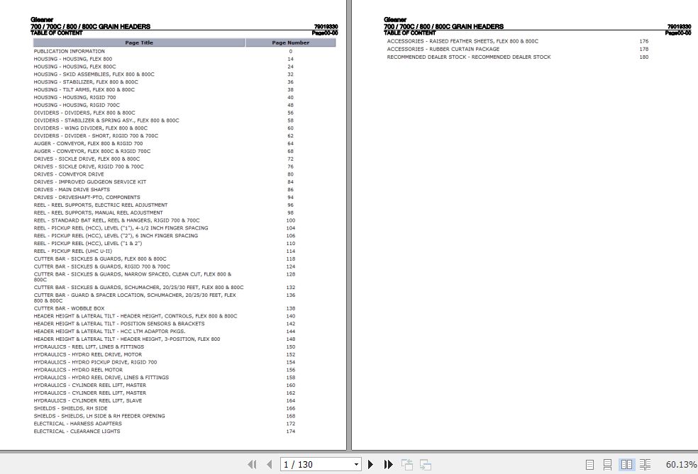 Gleaner Grain Headers 700 700C 800 800C Parts Catalog 79019330 1
