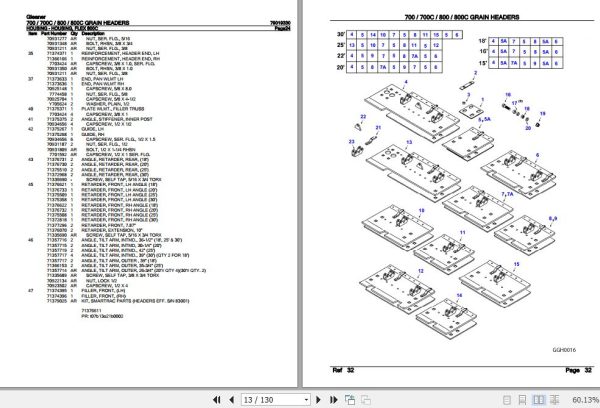 Gleaner Grain Headers 700 700C 800 800C Parts Catalog 79019330 2