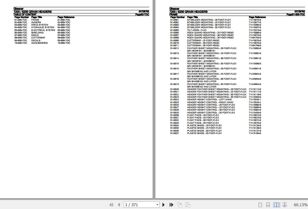 Gleaner Grain Headers 7200 8200 Parts Catalog 00728792 1