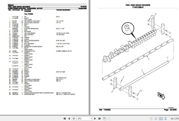 Gleaner Grain Headers 7200 8200 Parts Catalog 00728792 2