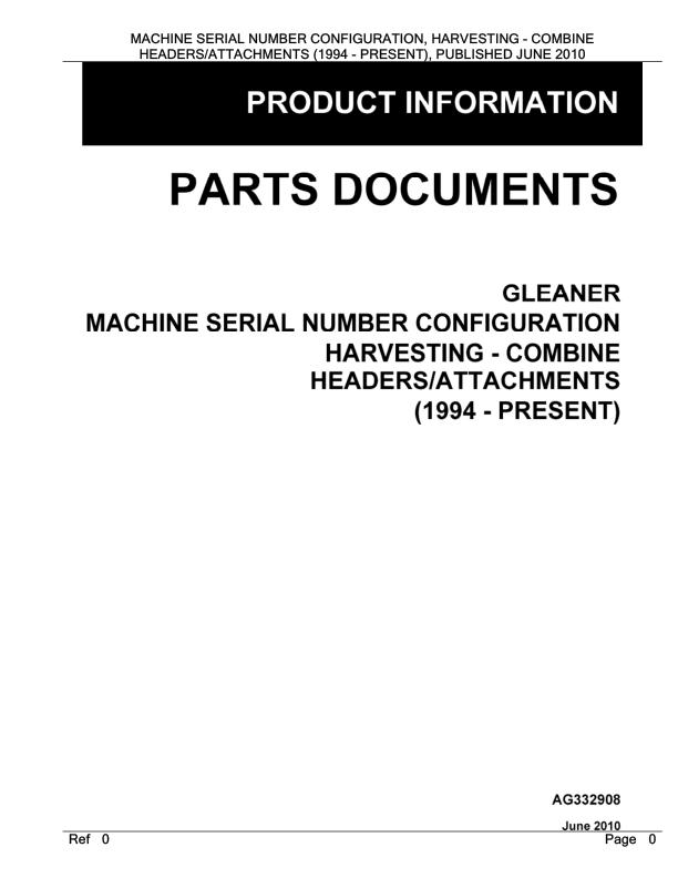 Gleaner Harvesting Combine Headers Attachments Parts Documents AG332908 1