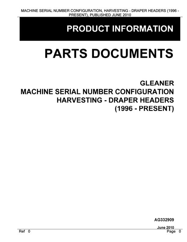 Gleaner Harvesting Draper Headers Parts Document AG332909 1