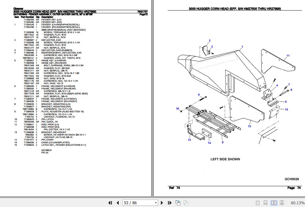 Gleaner Hugger Corn Head 3000 Parts Catalog 79021707