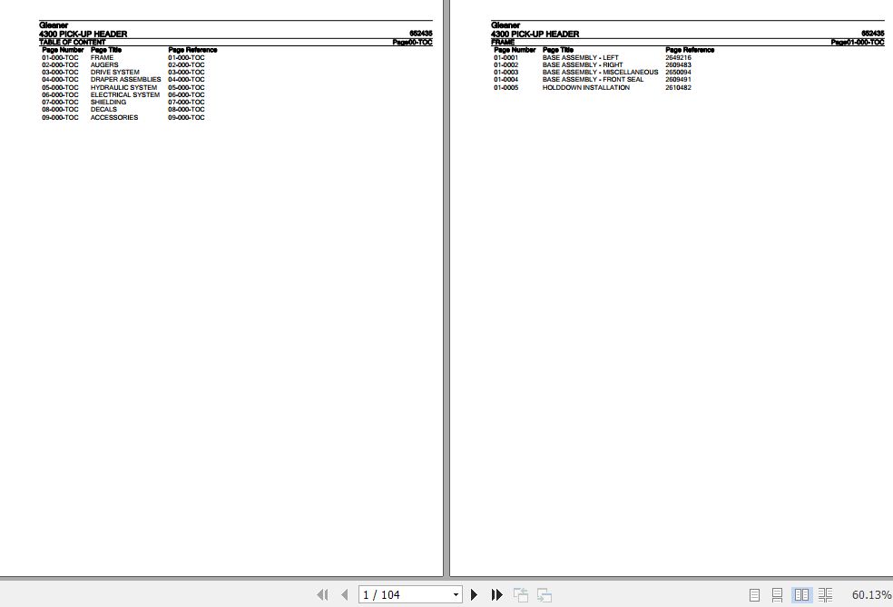 Gleaner Pick Up Header 4300 Parts Catalog 652435 1