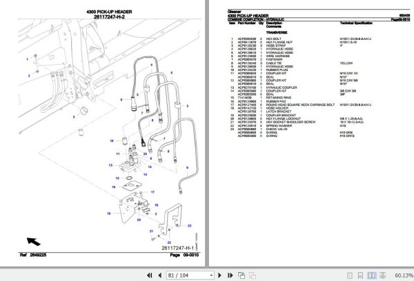 Gleaner Pick Up Header 4300 Parts Catalog 652435 3