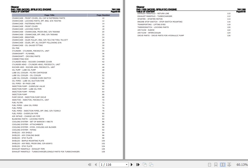 Gleaner R40 R50 BF6L913C Engine Parts Catalog 79011358 1