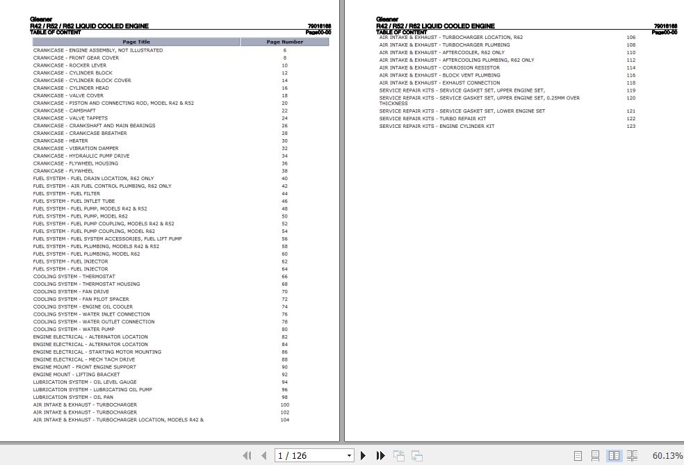 Gleaner R42 R52 R62 Liquid Cooled Engine Parts Catalog 79016168 1