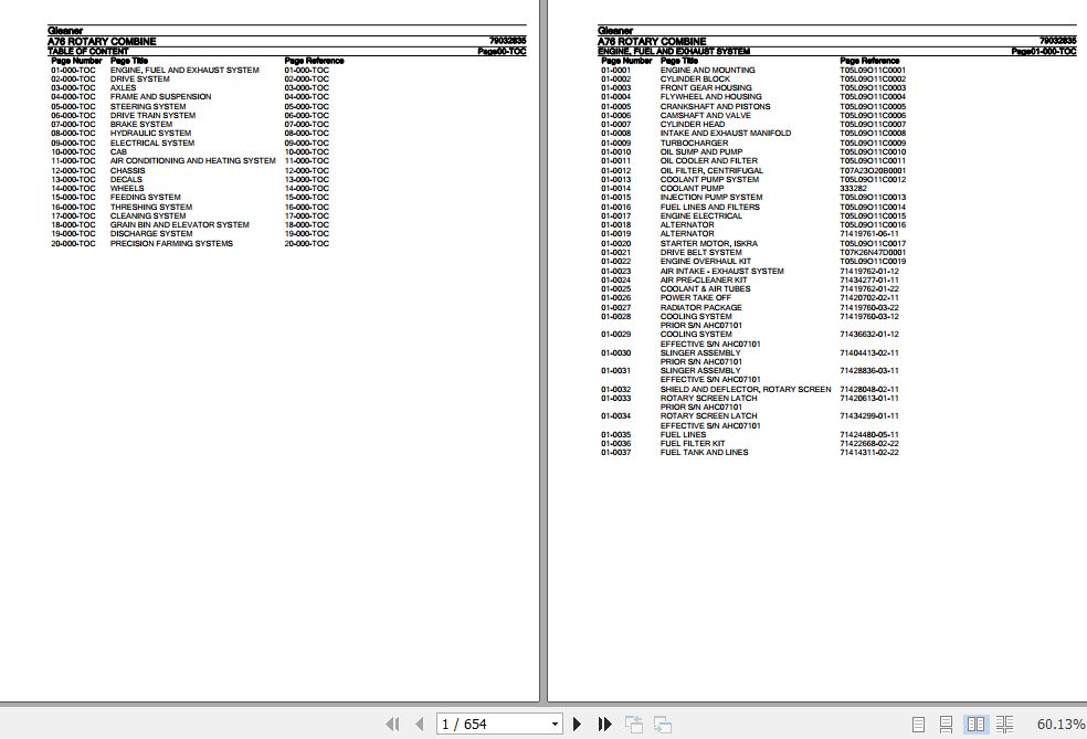 Gleaner Rotary Combine A76 Parts Catalog 79032835 1