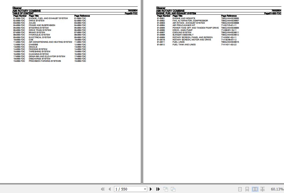 Gleaner Rotary Combine A86 Parts Catalog 79032834 1